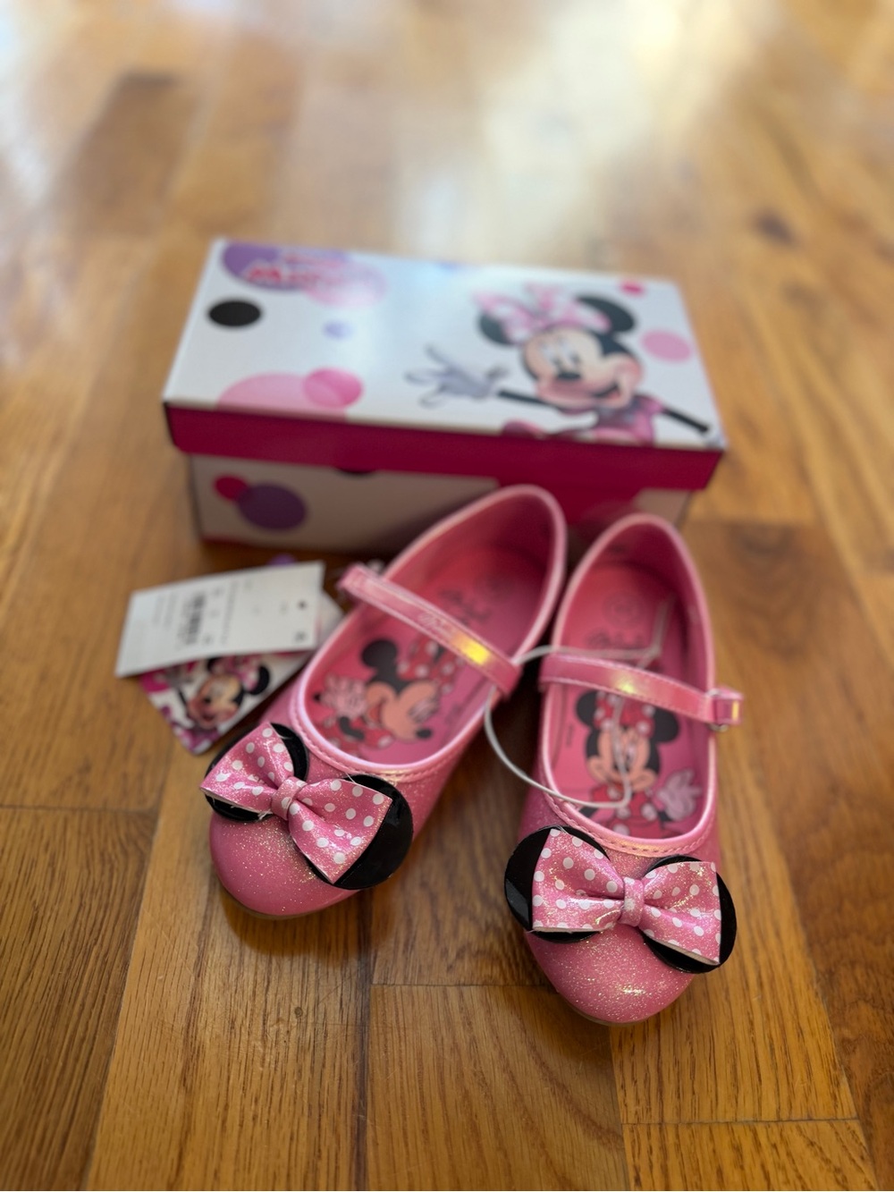 Disney Girls Minnie Mouse Pink Glitter Mary Jane Ballet Flat Shoes - 11 NWT